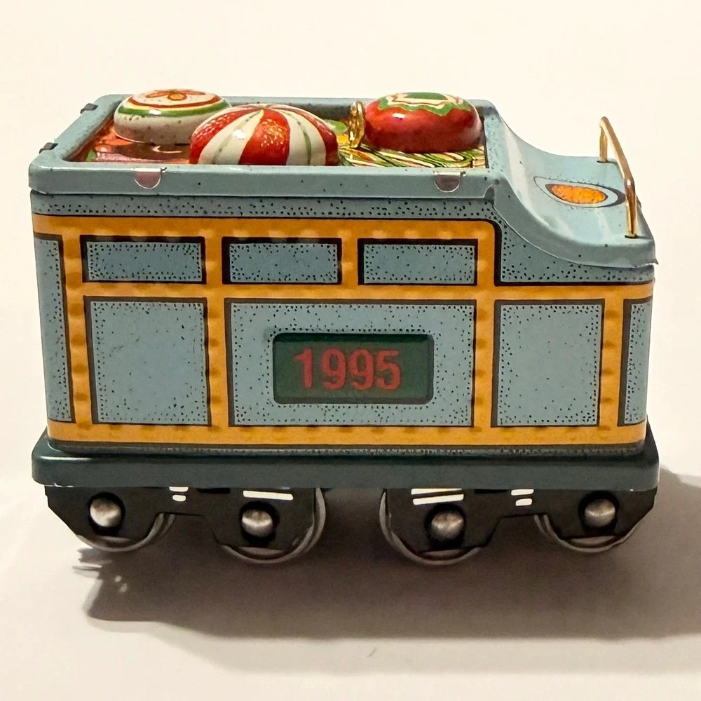 Hallmark Yuletide Central Train Ornament Set 1994-1997 Pressed Tin 4pc Boxed